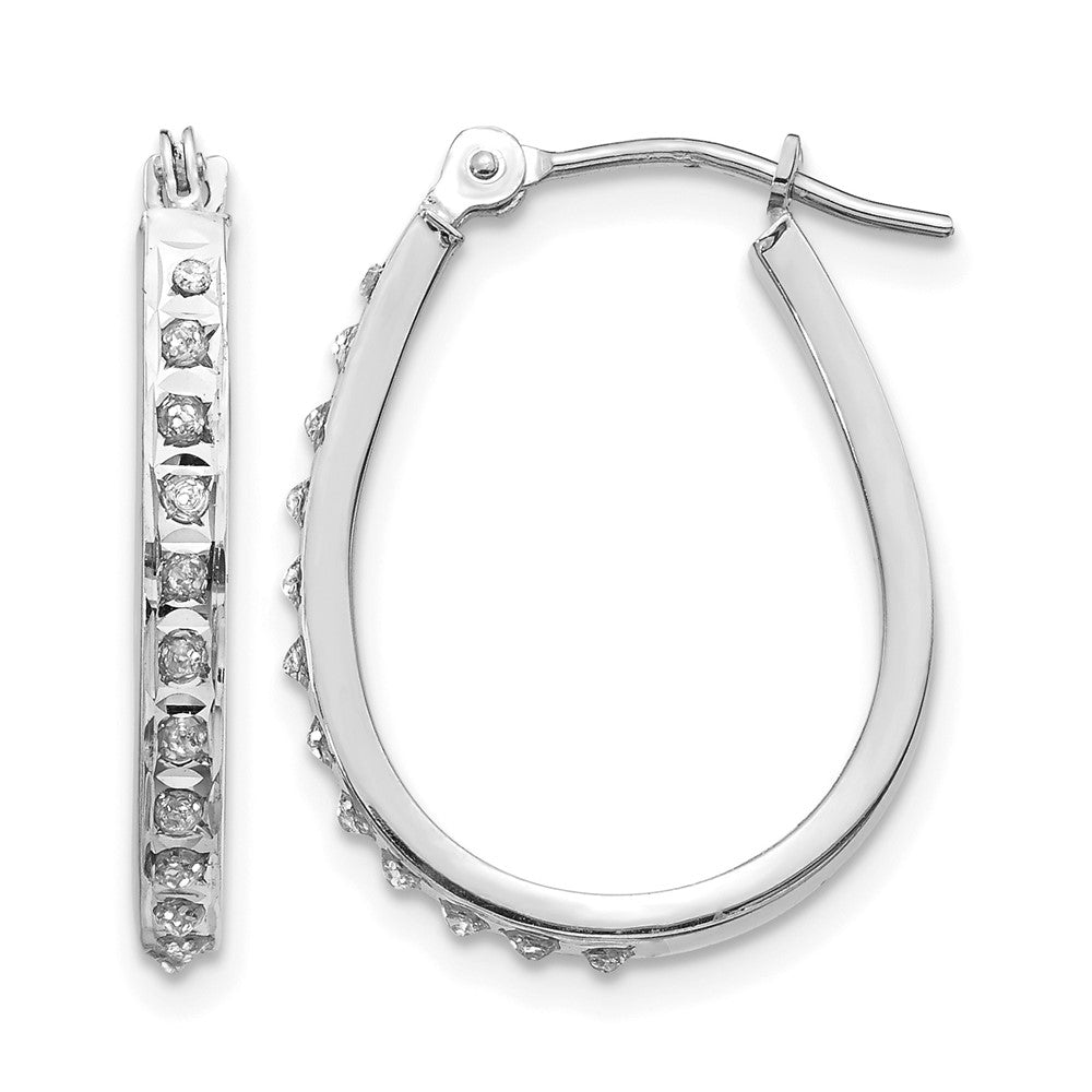 14k White Gold Diamond Fascination Daimond Dust/Accent 2x18mm Oval Hoop Earrings, 0.01 ct, 18 x 2 mm