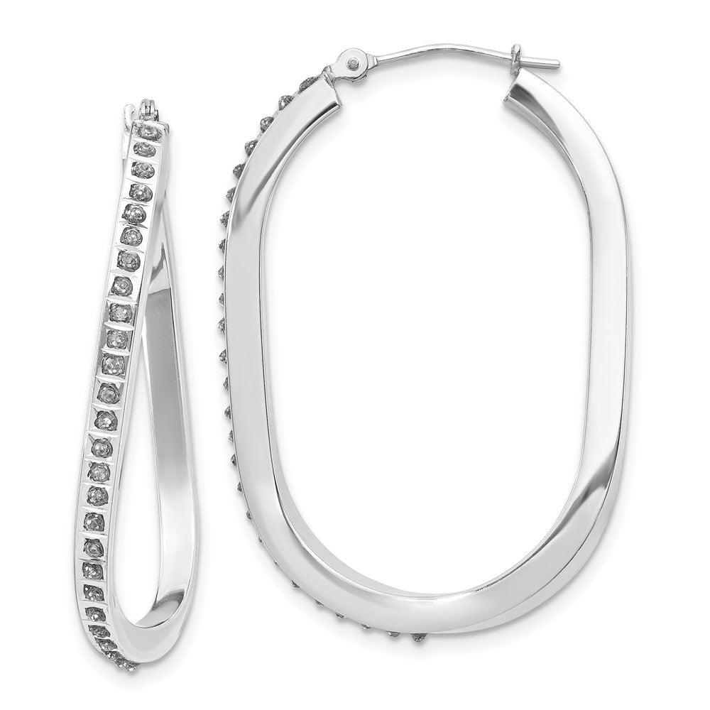 14k White Gold Diamond Fascination Diamond Dust/Accent 3x40mm Oval Twist Hoop Earrings, 0.01 ct, 40 x 2 mm