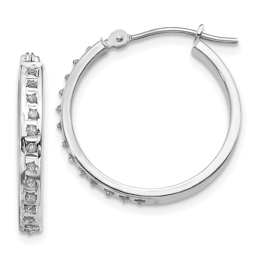 14k White Gold Diamond Fascination Diamond Dust/Accent 3x21mm Round Hoop Earrings, 0.01 ct, 21 x 3 mm