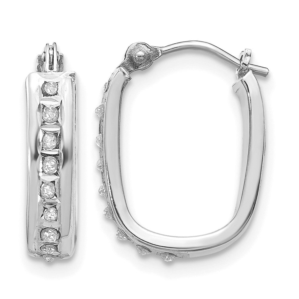 14k White Gold Diamond Fascination Diamond Dust/Accent 4x16mm Oval Hoop Earrings, 0.01 ct, 16 x 4 mm