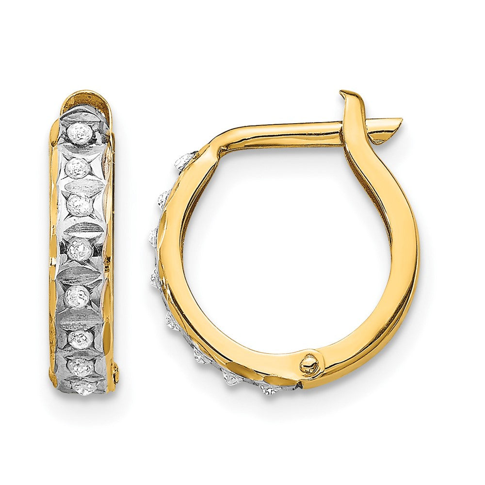 14k Diamond Fascination Diamond Dust/Accent 2x13mm Round Hinged Hoop Earrings, 0.01 ct, 13 x 2 mm