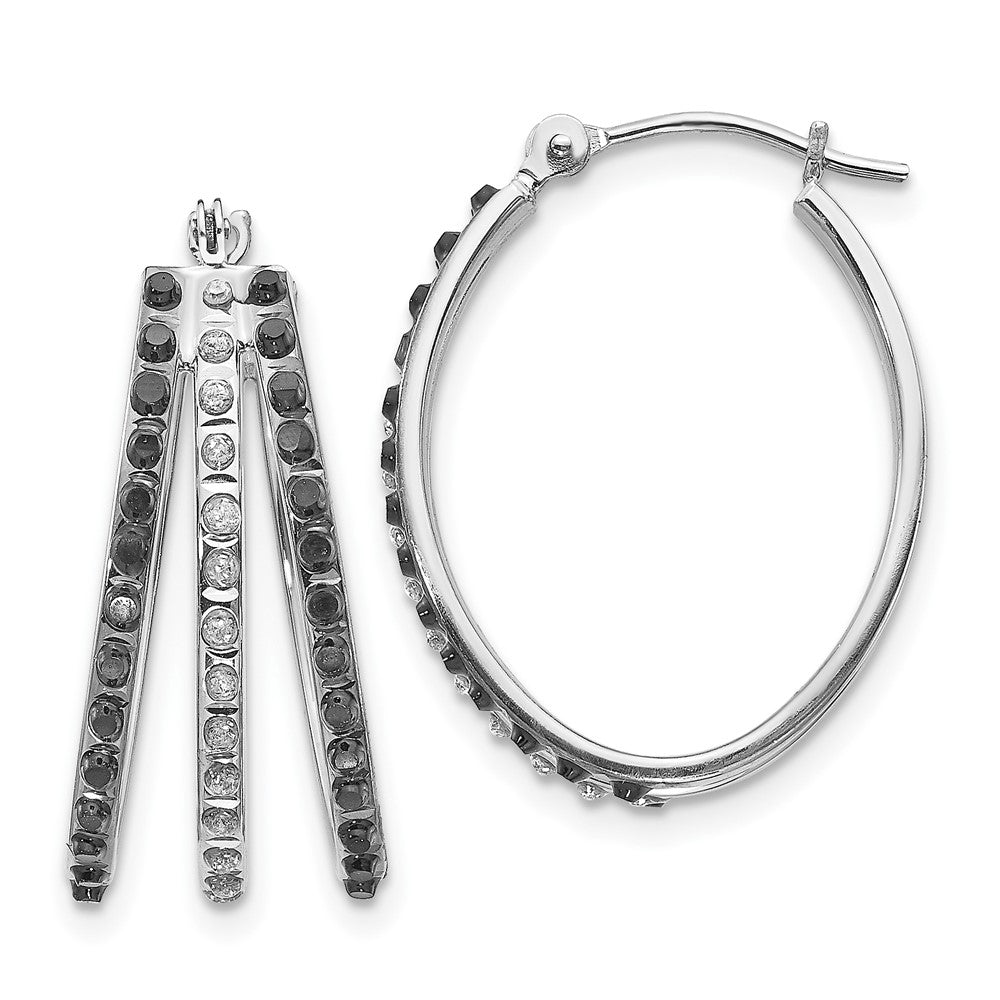 14k White Gold Diamond Fascination Diamond Dust/Accent Oval Black and White 3-Hoop Earrings, 0.01 ct, 22 x 10 mm