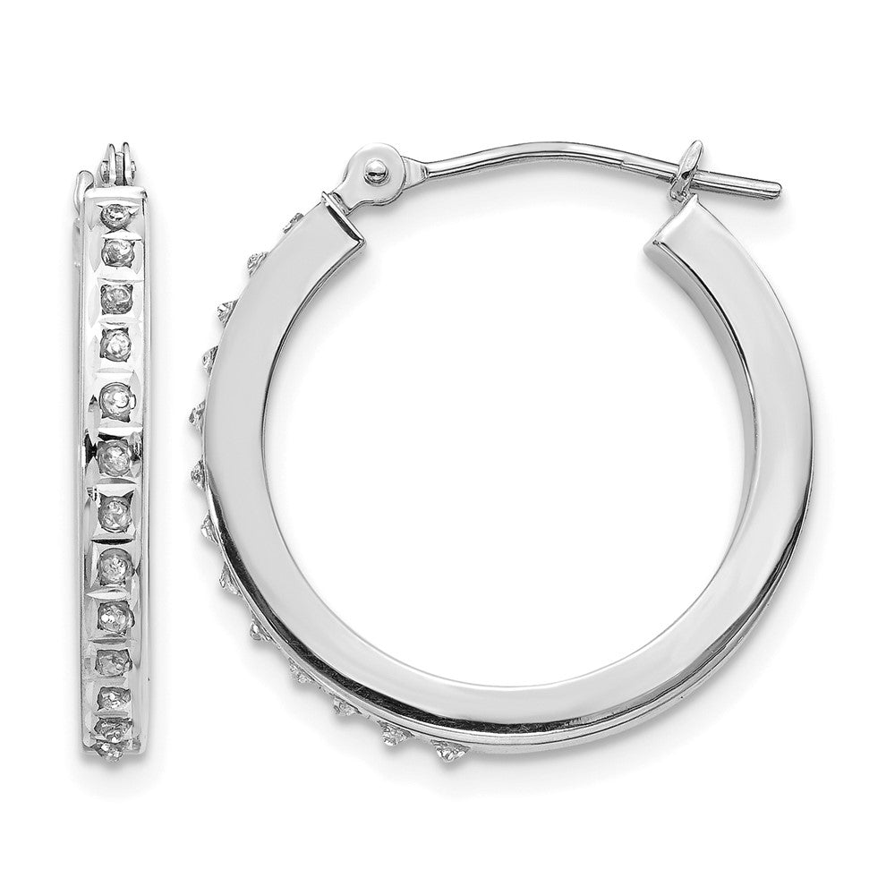 14k White Gold Diamond Fascination Diamond Dust/Accent 2x21mm Round Hoop Earrings, 0.01 ct, 21 x 2 mm