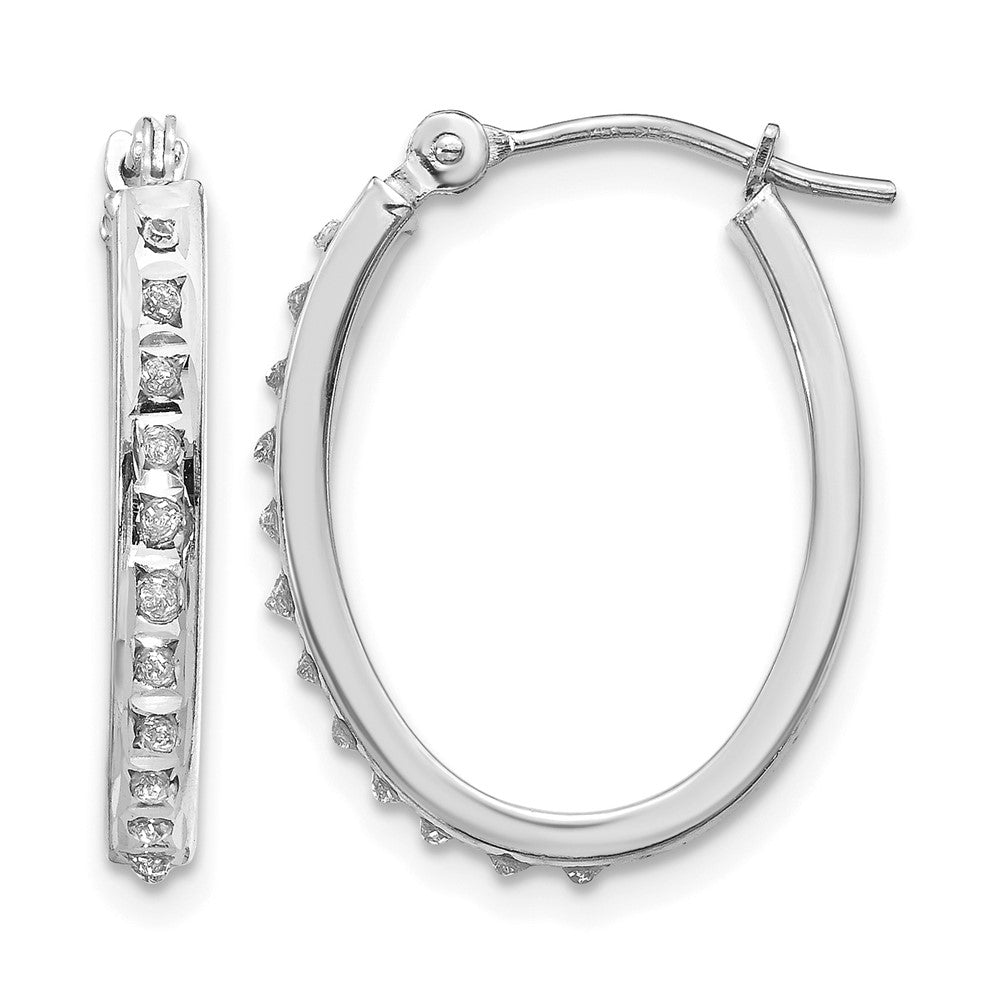14k White Gold Diamond Fascination Diamond Dust/Accent 2x19mm Oval Hoop Earrings, 0.01 ct, 19 x 2 mm