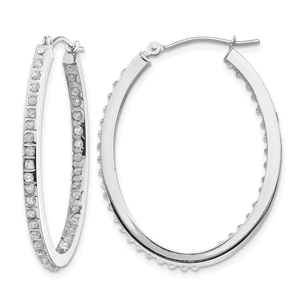 14k White Gold Diamond Fascination Diamond Dust/Accent 2x36mm Oval In/Out Hoop Earrings, 0.01 ct, 36 x 2 mm