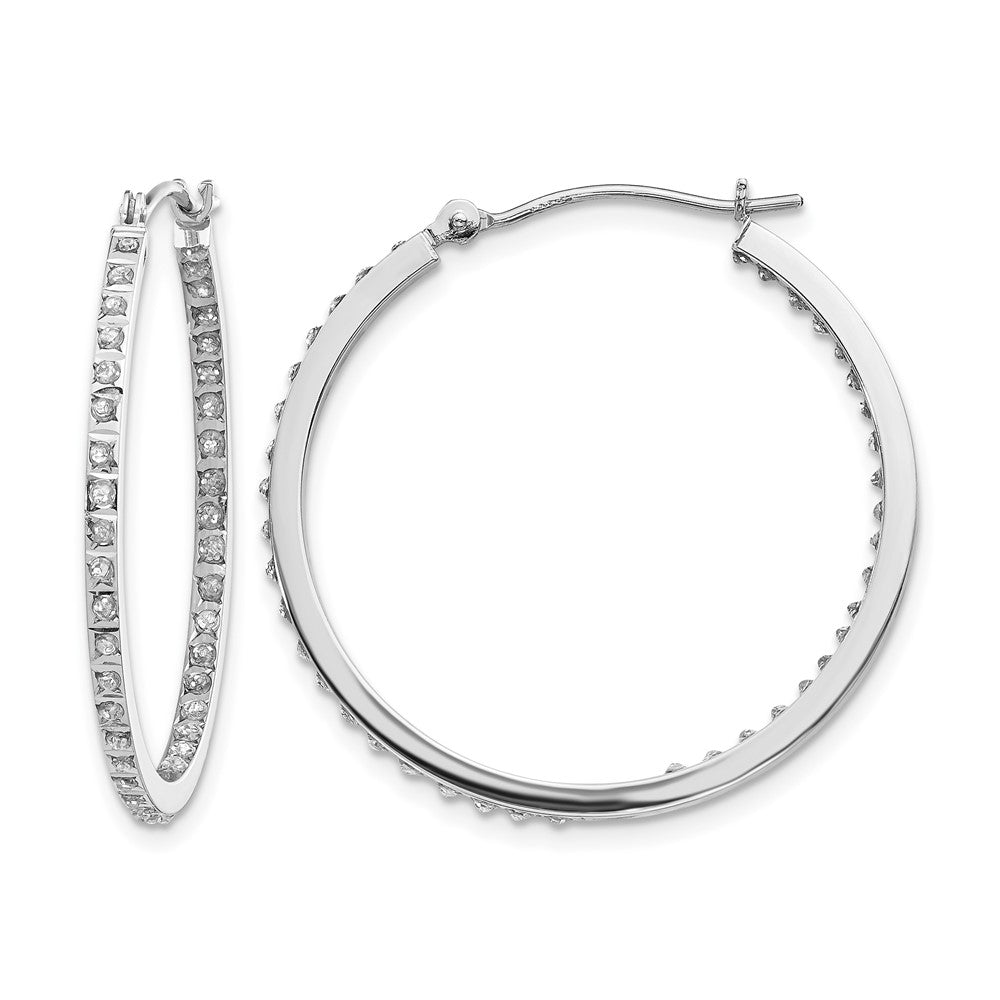 14k White Gold Diamond Fascination Diamond Dust/Accent 2x30mm Round Hoop Earrings, 0.01 ct, 30 x 2 mm