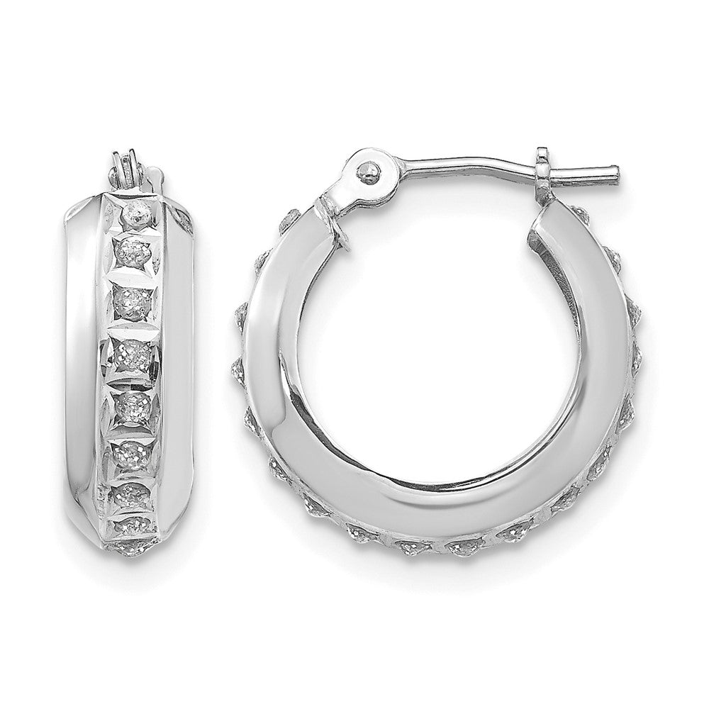 14k White Gold Diamond Fascination Dia. Dust/Accent 5x16mm Round Hoop Earrings, 0.01 ct, 14 x 5 mm