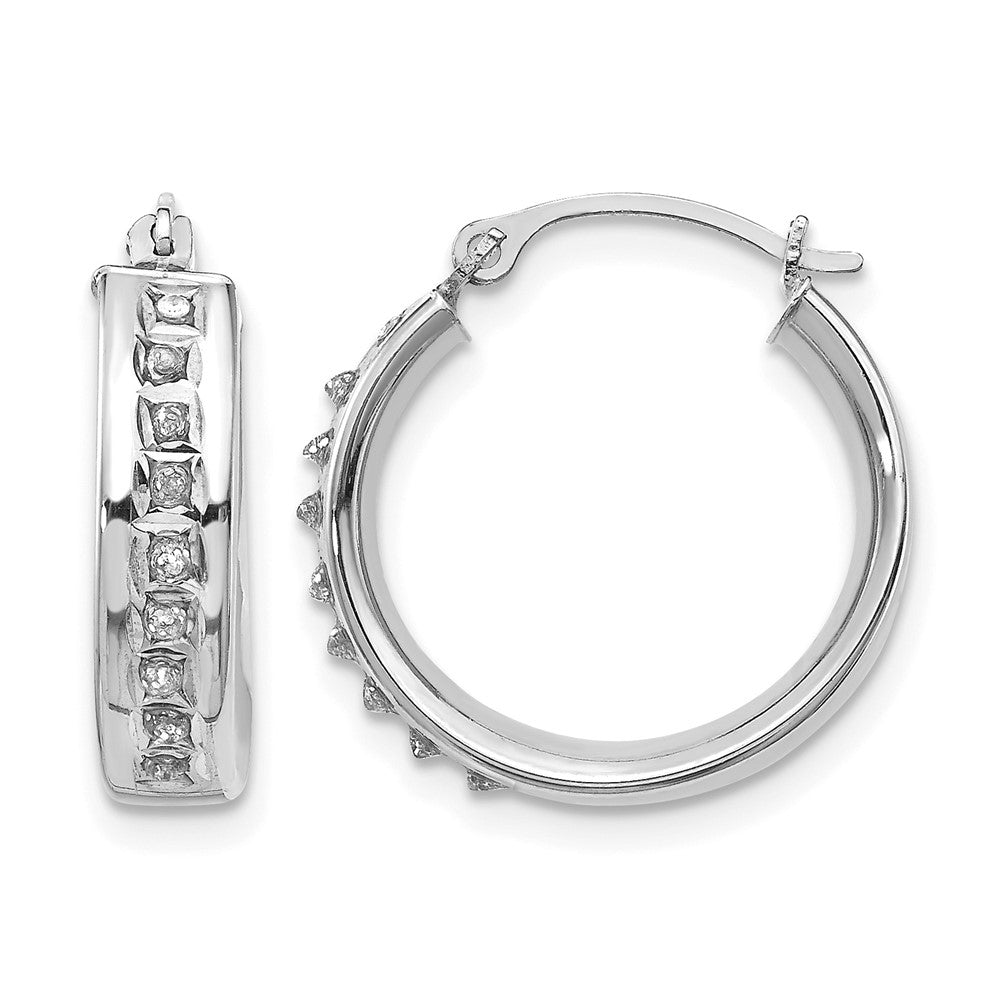 14k White Gold Diamond Fascination Diamond Dust/Accent 5x18mm Round Hoop Earrings, 0.01 ct, 18 x 5 mm
