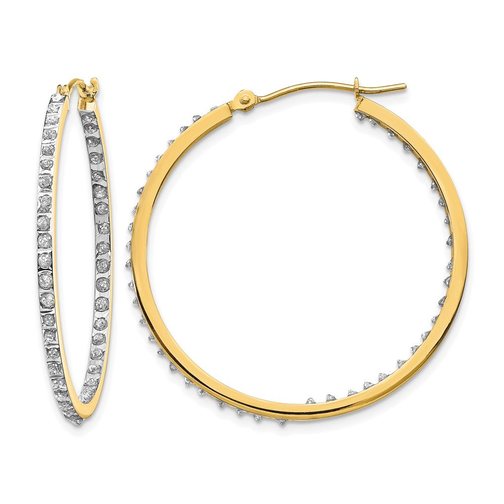 14k Diamond Fascination Diamond Dust/Accent 2x35mm Round In/Out Hoop Earrings, 0.01 ct, 35 x 2 mm