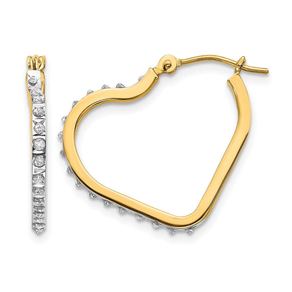 14k Diamond Fascination Diamond Dust/Accent Heart Hoop Earrings, 0.01 ct, 16 x 1 mm