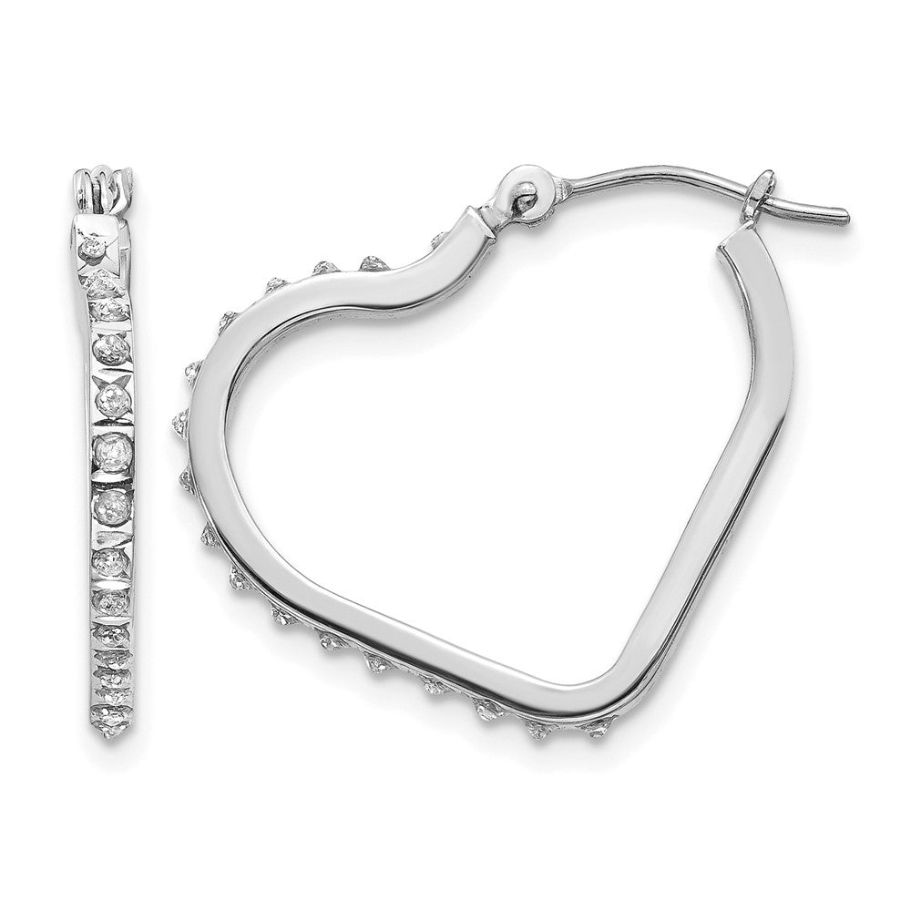 14k White Gold Diamond Fascination Diamond Dust/Accent Heart Hoop Earrings, 0.01 ct, 16 x 1 mm