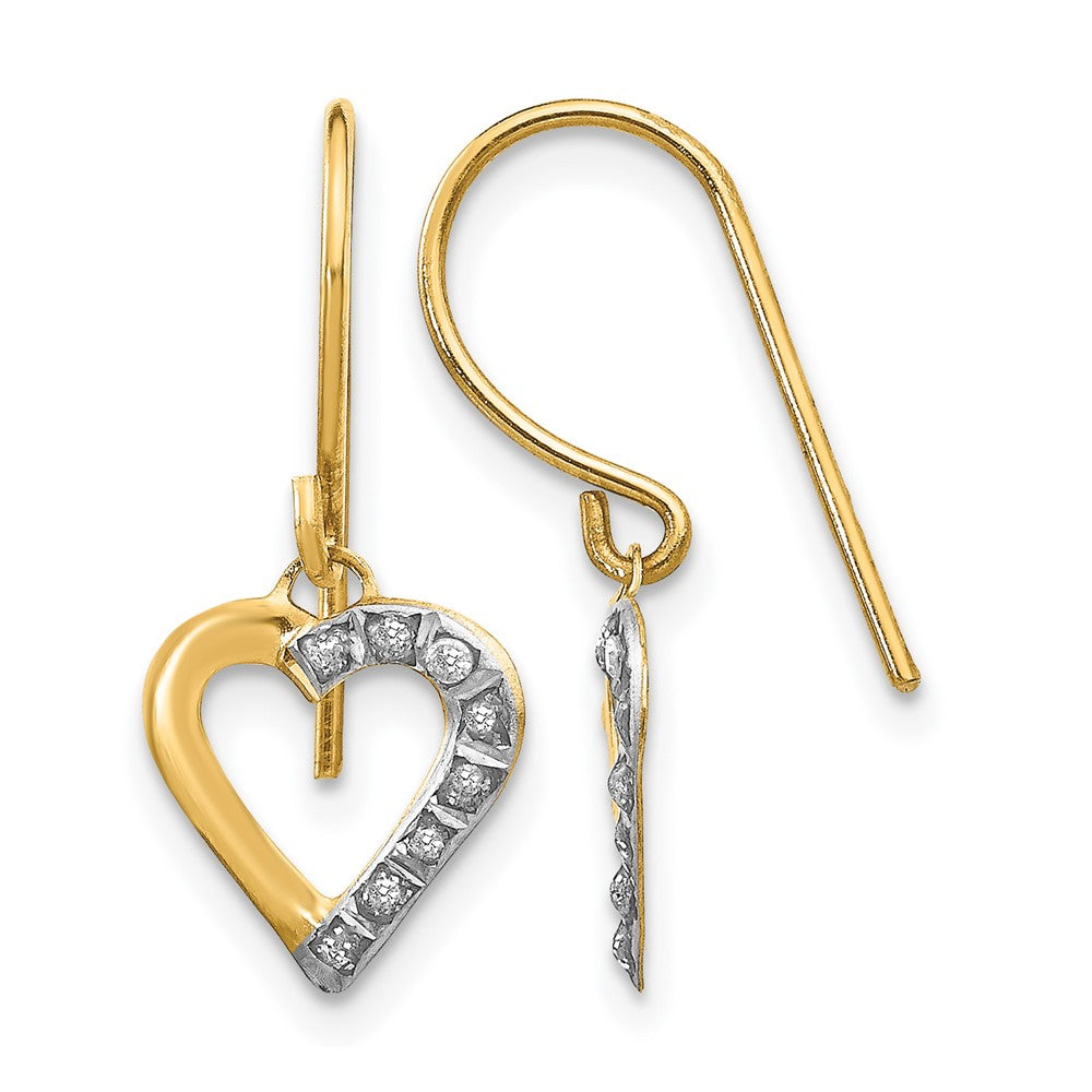 14k Diamond Fascination Diamond Dust/Accent Heart Dangle French Wire Earrings, 0.01 ct, 20 x 10 mm