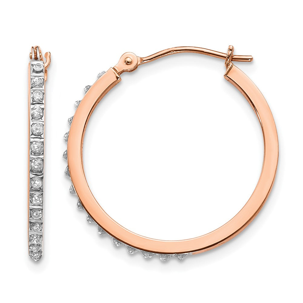 14k Rose Gold Diamond Fascination Diamond Dust/Accent 2x25mm Round Hoop Earrings, 0.01 ct, 25 x 22 mm