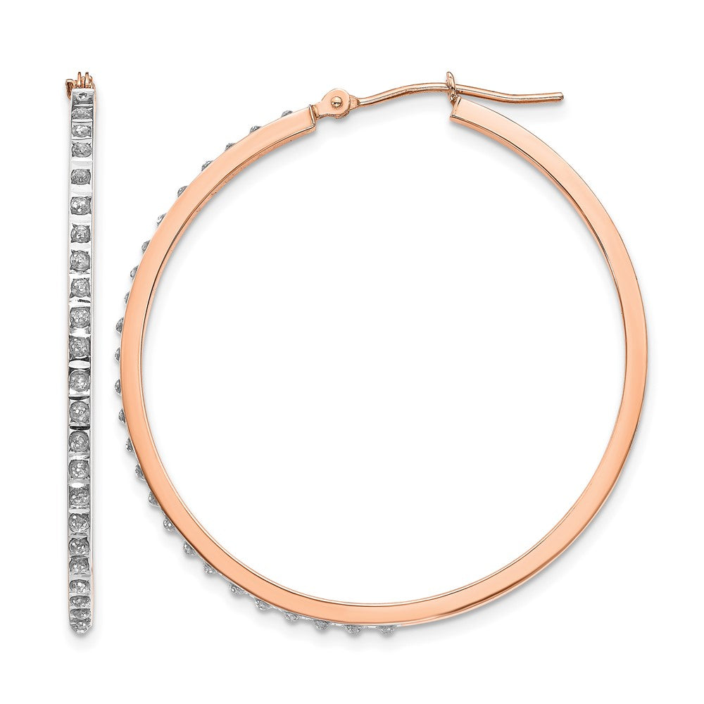 14k Rose Gold Diamond Fascination Diamond Dust/Accent 2x40mm Round Hoop Earrings, 0.01 ct, 39 x 40 mm