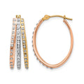 14k Tri-color Diamond Fascination Diamond Dust/Accent Oval 3-Hoop Earrings, 0.01 ct, 23 x 18 mm