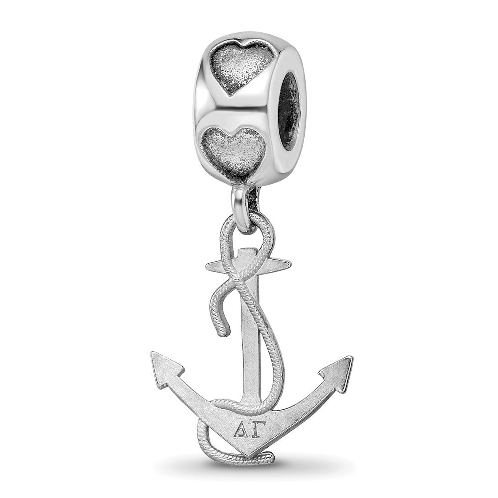 Sterling Silver Rhodium-plated LogoArt Delta Gamma Anchor on Heart Bead, 0.79 x 0.57 mm