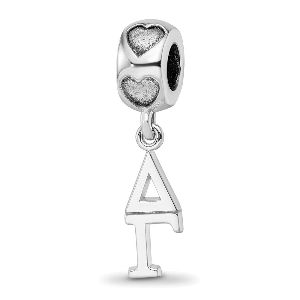 Sterling Silver Rhodium-plated LogoArt Delta Gamma Vertical Letter on Heart, 0.69 x 0.26 mm