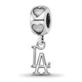 Sterling Silver Rh-plated LogoArt Los Angeles Dodgers LA on Heart Bead, 0.38 x 0.38 mm