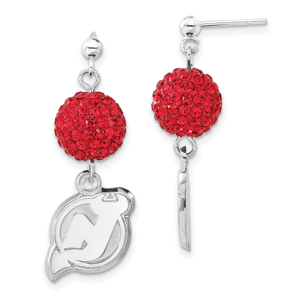 Sterling Silver NHL New Jersey Devils Red Crystal Dangle Earrings