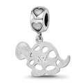 Sterling Silver Rhodium-plated LogoArt Delta Zeta Turtle on Heart Bead, 0.79 x 0.53 mm