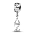 Sterling Silver RH-plated LogoArt Delta Zeta Vertical Letters on Heart Bead, 0.68 x 0.27 mm