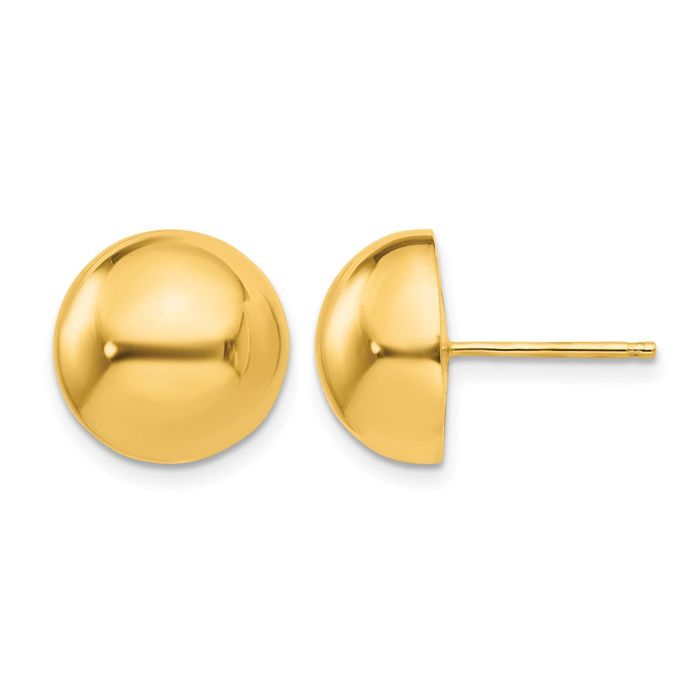 14k 12mm Polished Half Ball Post Earrings, 12 x 12 mm