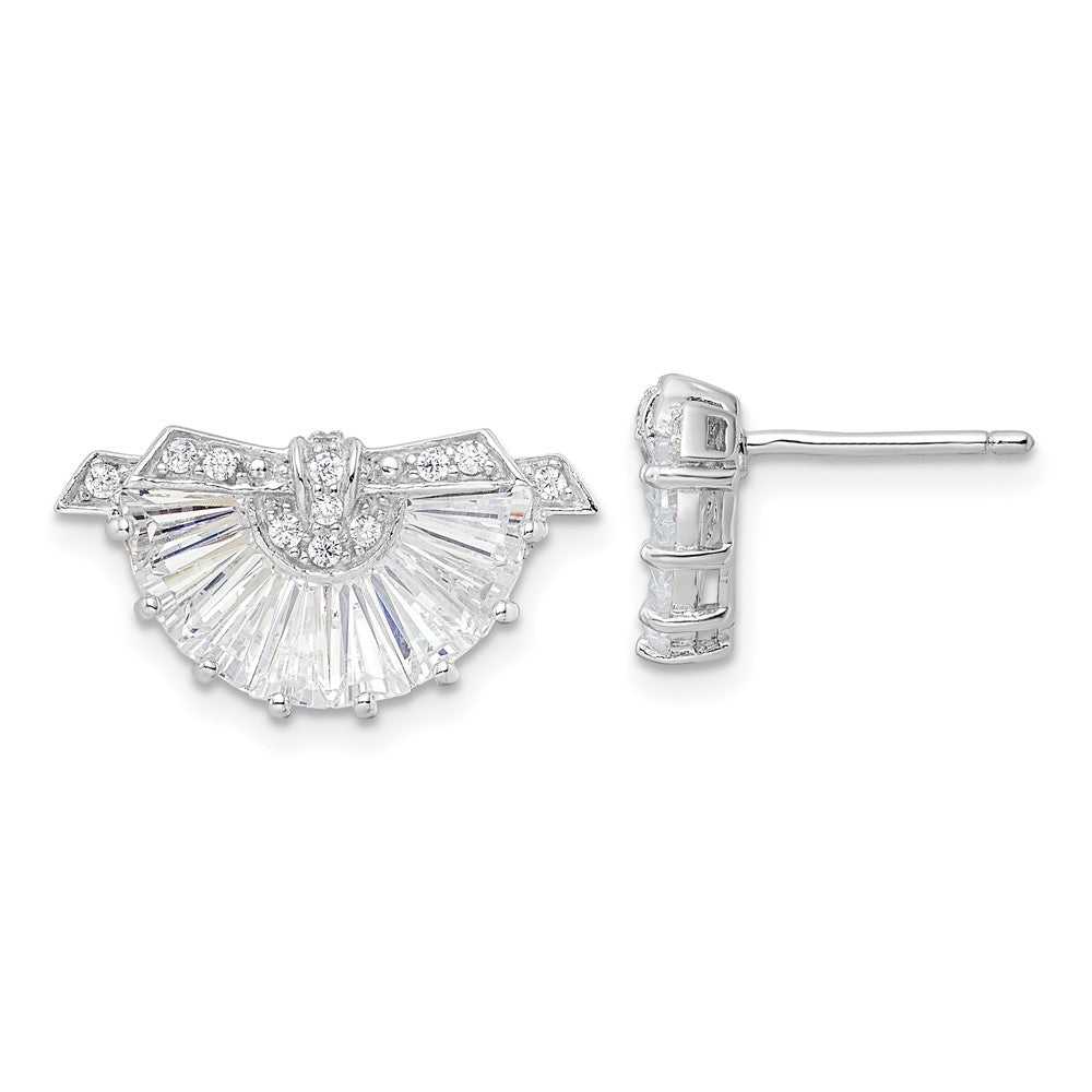 Cheryl M Sterling Silver CZ Fan Post Earrings, 13 x 21 mm