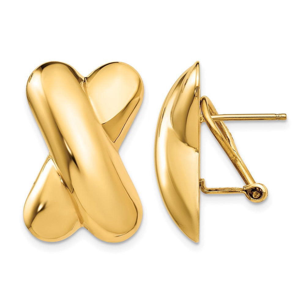 14k 15x22mm Polished X Omega Back Post Earrings, 22 x 15 mm
