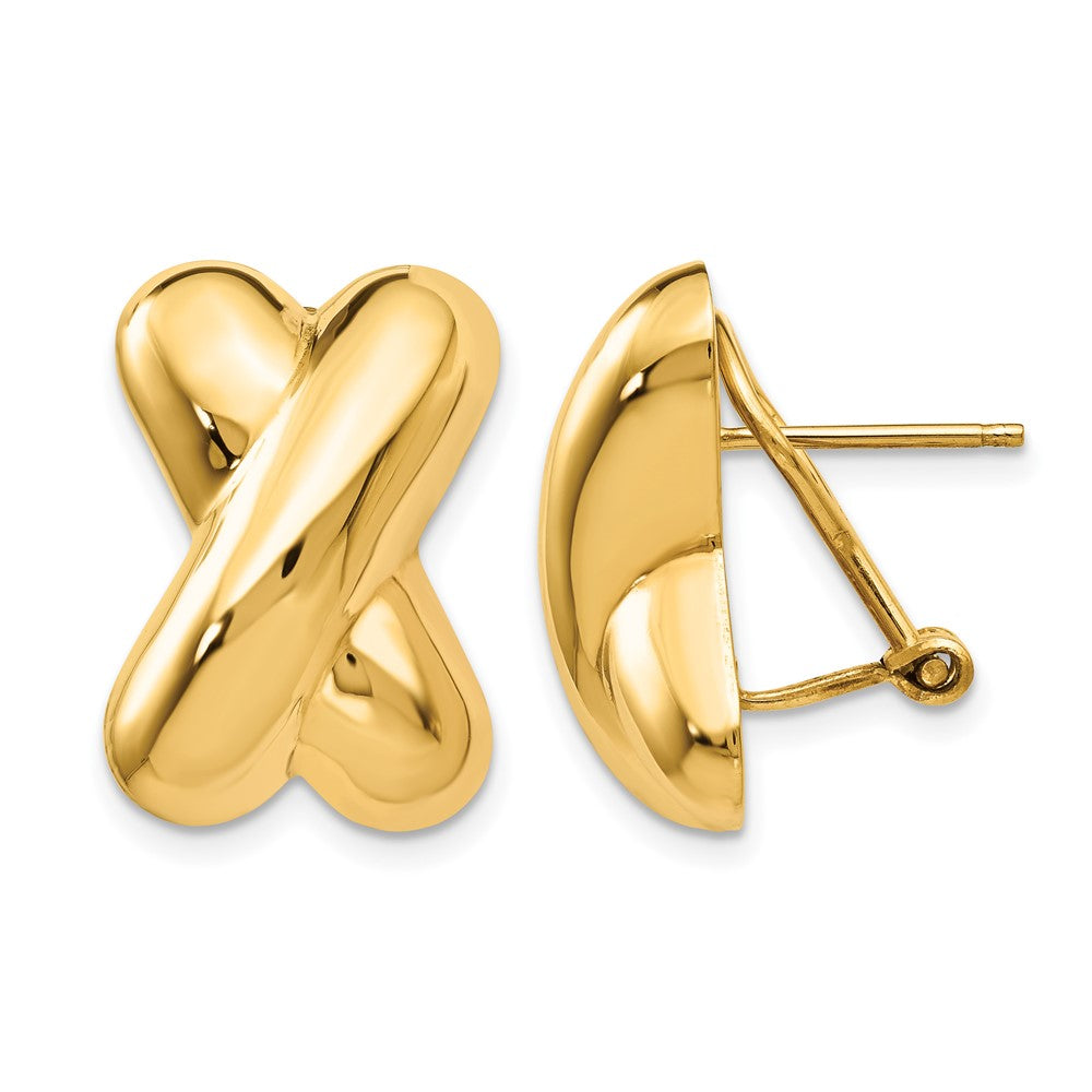14k 13x19mm Polished X Omega Back Post Earrings, 19 x 13 mm