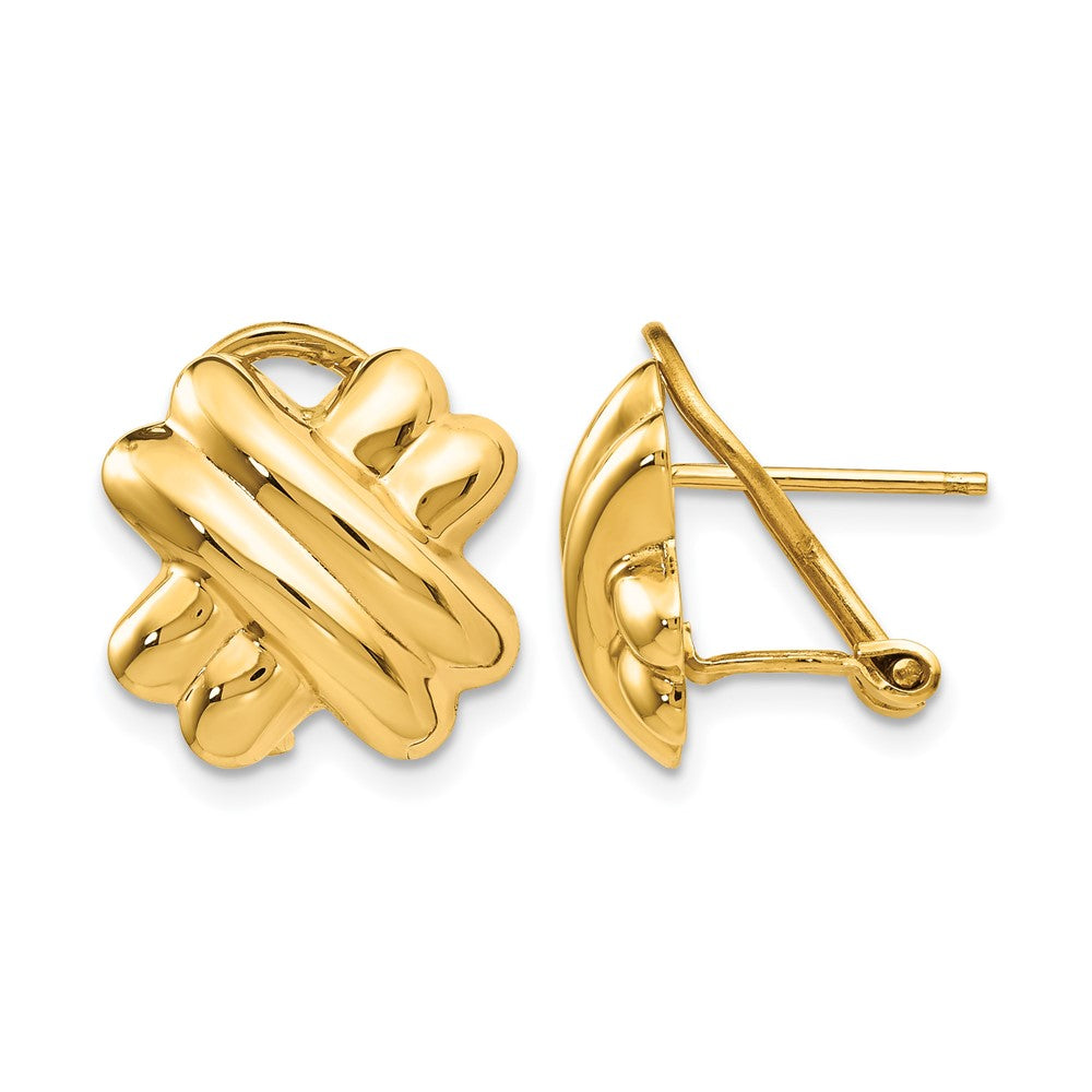 14k 13mm Polished X Omega Back Post Earrings, 13 x 13 mm