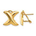 14k 16mm Polished X Omega Back Post Earrings, 16 x 16 mm
