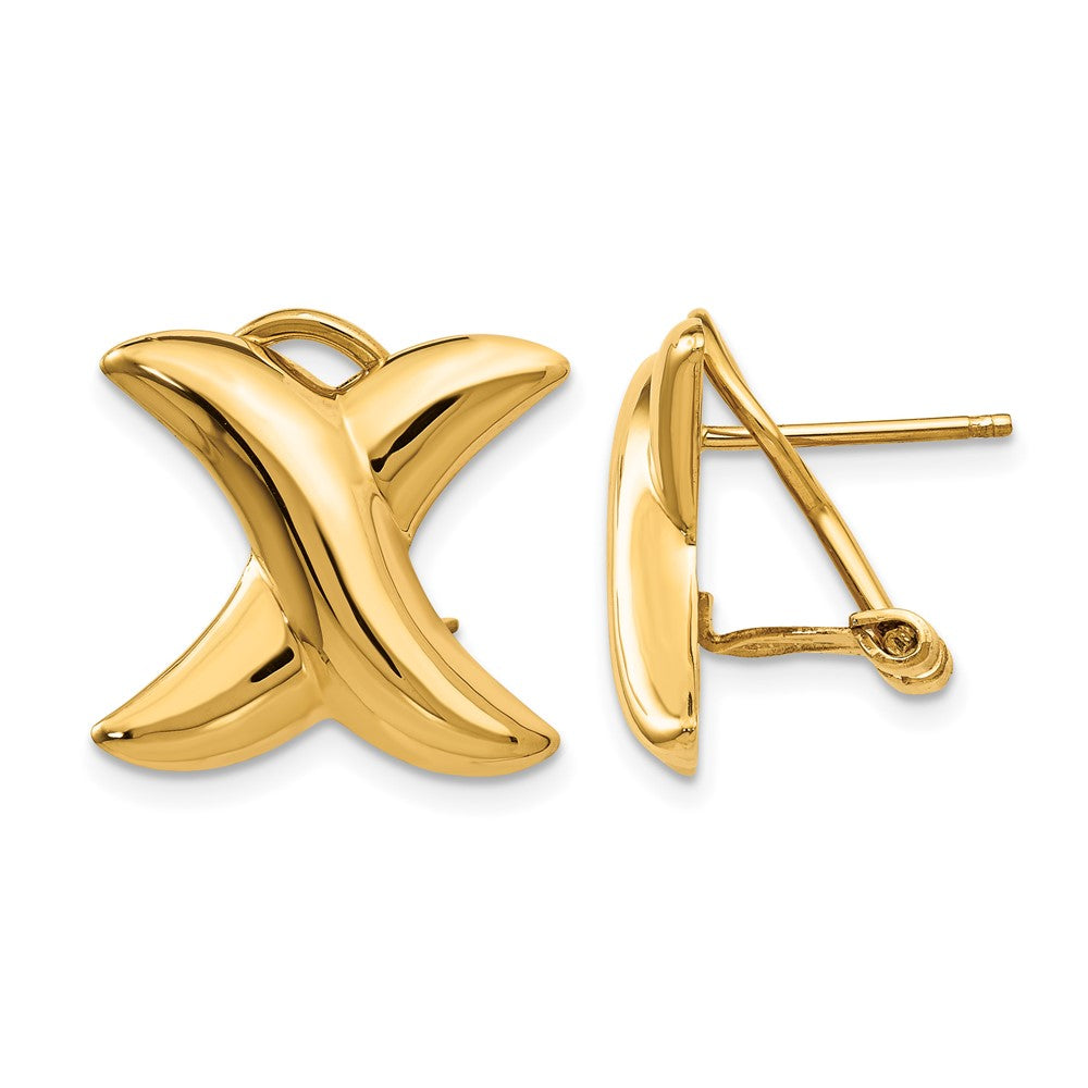 14k 16mm Polished X Omega Back Post Earrings, 16 x 16 mm