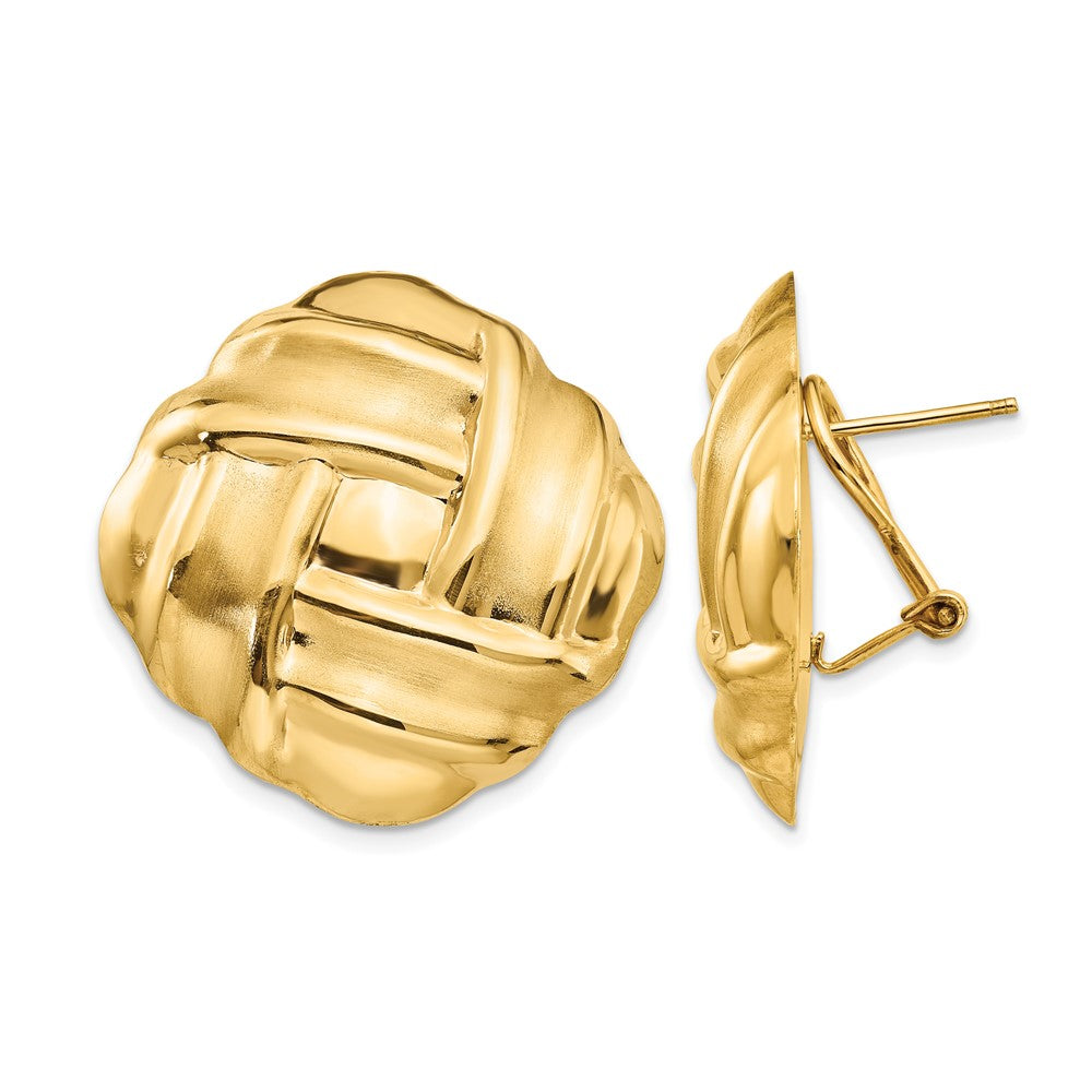 14k 27mm Polished and Satin Woven Omega Back Post Earrings, 27 x 27 mm