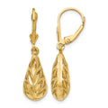 14k Polished Diamond-Cut Teardrop Dangle Leverback Earrings, 35 x 9 mm