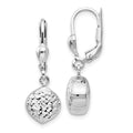 14k White Gold Polished Diamond-Cut Circle Dangle Leverback Earrings, 27 x 9 mm