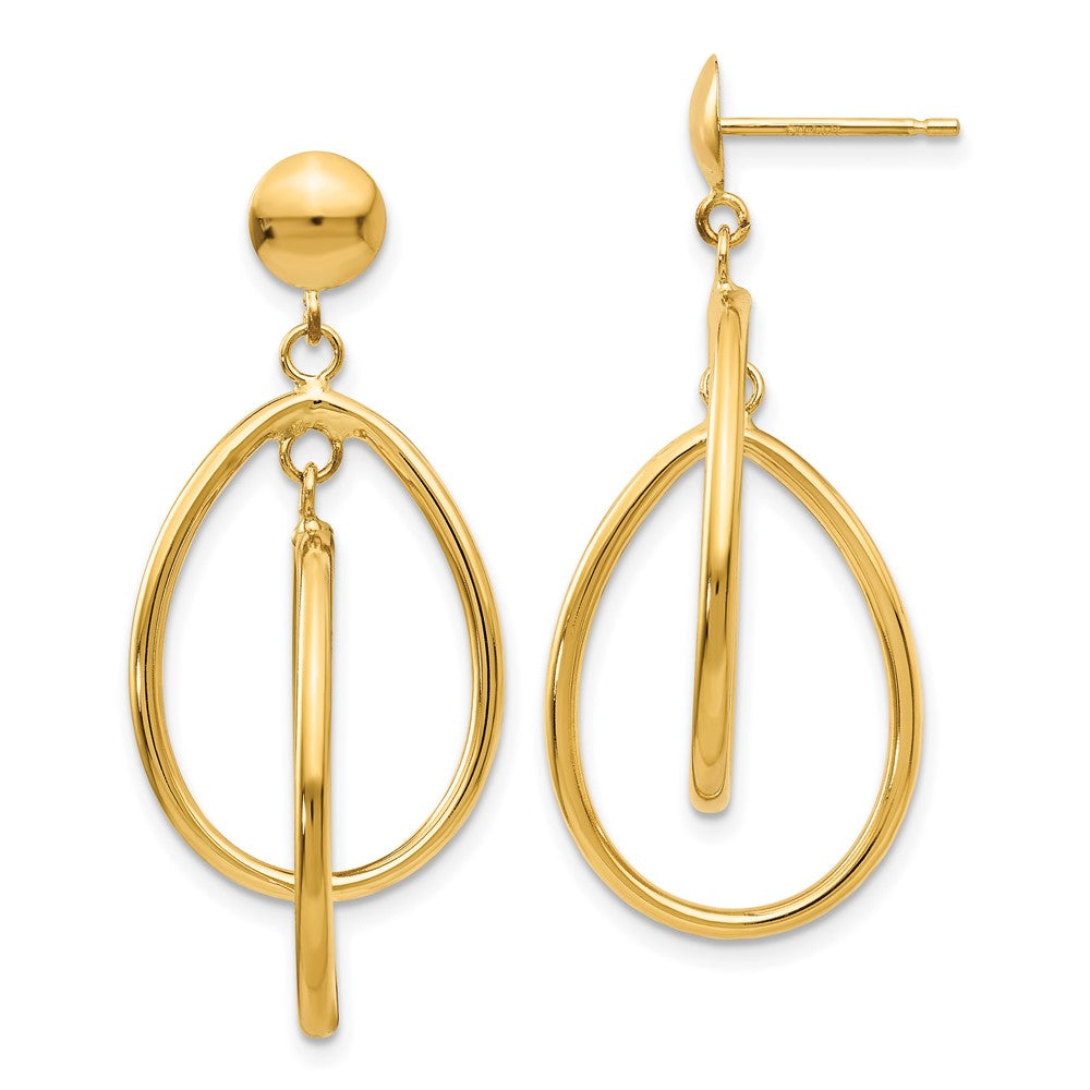 14k Polished Teardrop Dangle Post Earrings, 37 x 16 mm