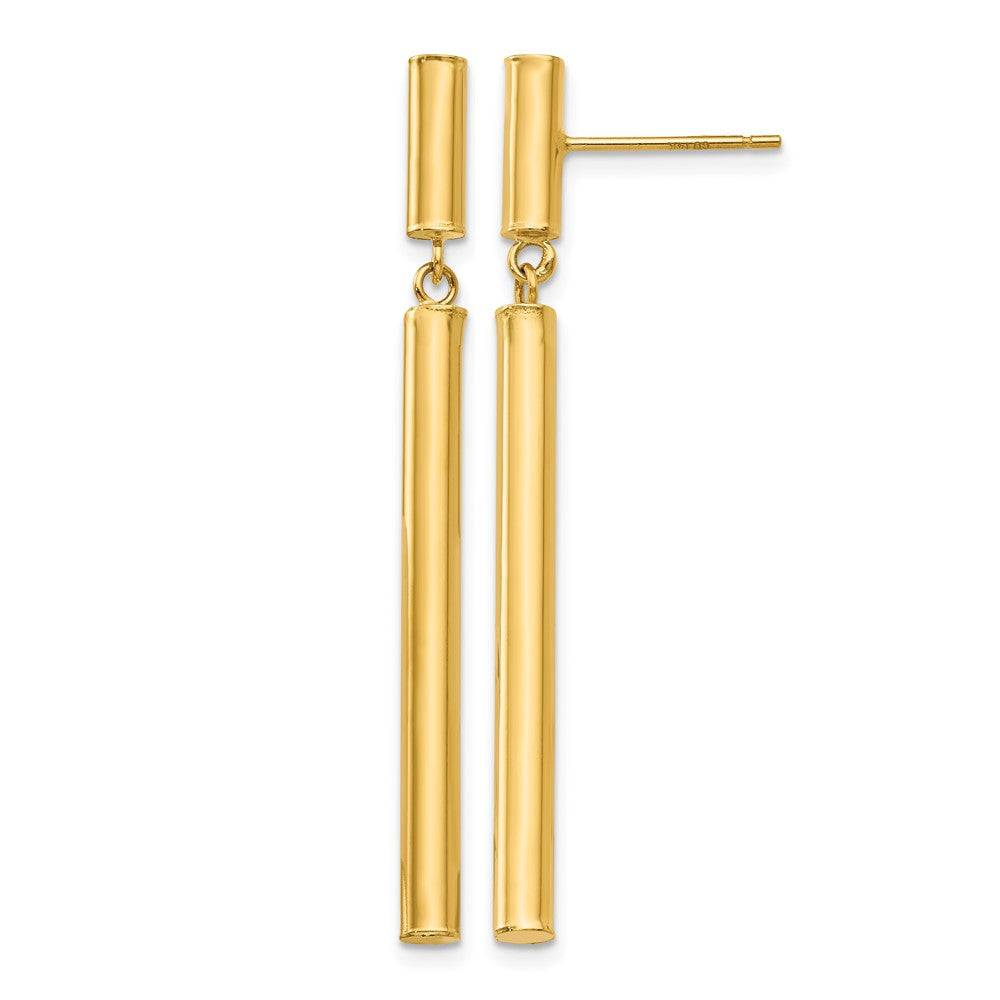 14k Polished Round Tube Dangle Post Earrings, 46 x 3 mm