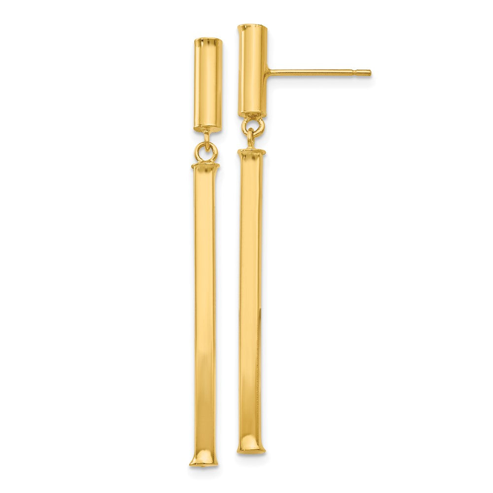 14k Polished Square Bar Dangle Post Earrings, 47 x 3 mm