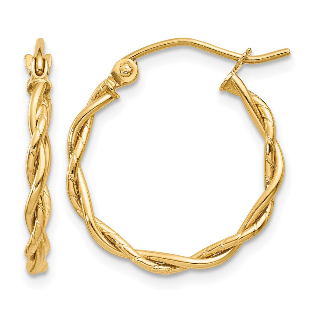 14k Polished 2.25mm Twisted Hoop Earrings, 14 x 2.25 mm