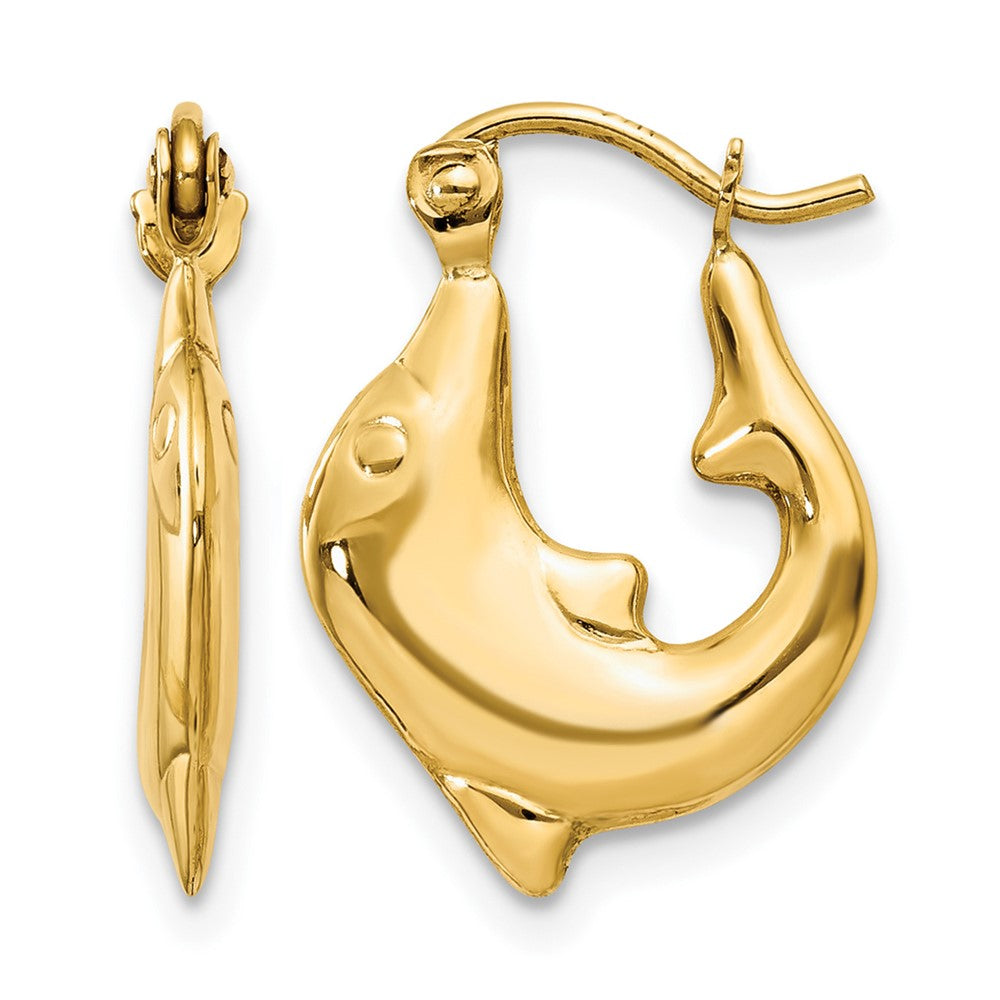 14k Polished Dolphin Hoop Earrings, 16.75 x 2.75 mm