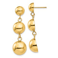 14k Polished Graduated Half-Ball Dangle Post Earrings, 40 x 12 mm