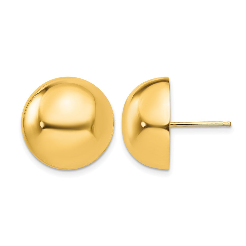 14k 16mm Polished Half Ball Post Earrings, 16 x 16 mm