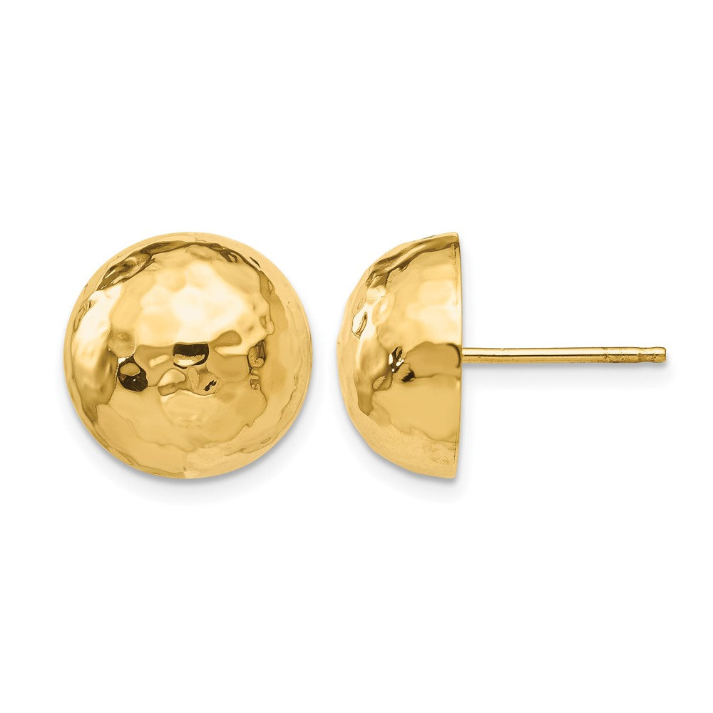 14k 12mm Hammered Half Ball Post Earrings, 13 x 13 mm