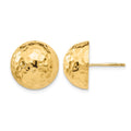 14k 14mm Hammered Half Ball Post Earrings, 15 x 15 mm
