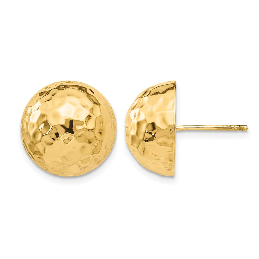 14k 14mm Hammered Half Ball Post Earrings, 15 x 15 mm