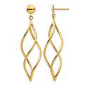 14k Curved Tube Swirl Dangle Post Earrings, 51 x 12 mm