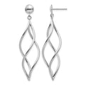 14k White Gold Curved Tube Swirl Dangle Post Earrings, 51 x 12 mm