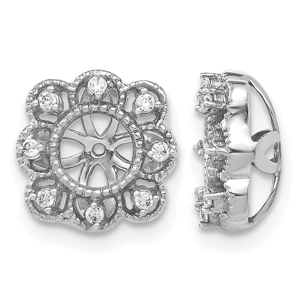 14k White Gold Fancy 1/10 carat Diamond Earring Jackets, 0.096 ct, 10 x 10 mm