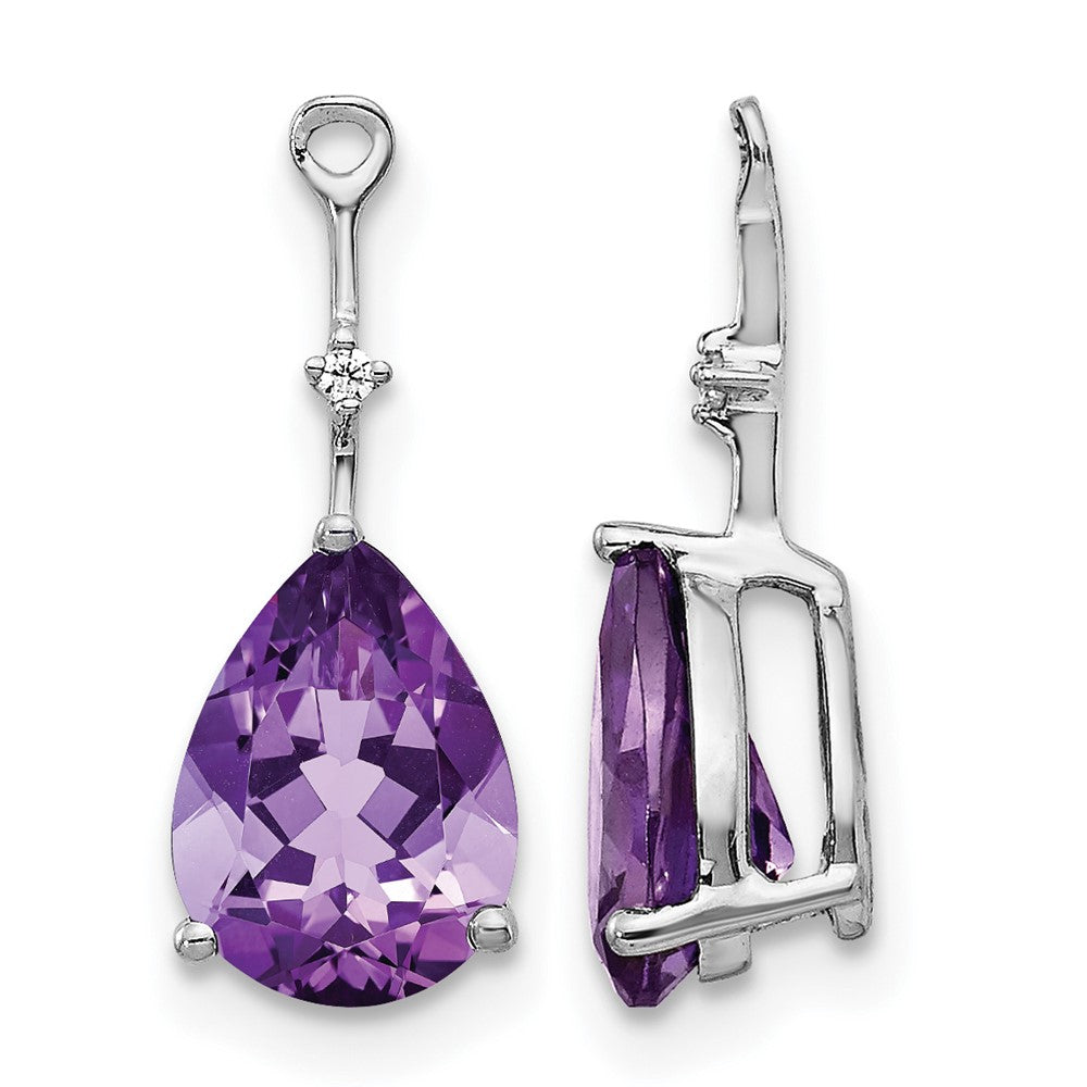 14k White Gold Diamond and 8x6 Pear Amethyst Earring Jackets, 1.69 ct, 11 x 7 mm