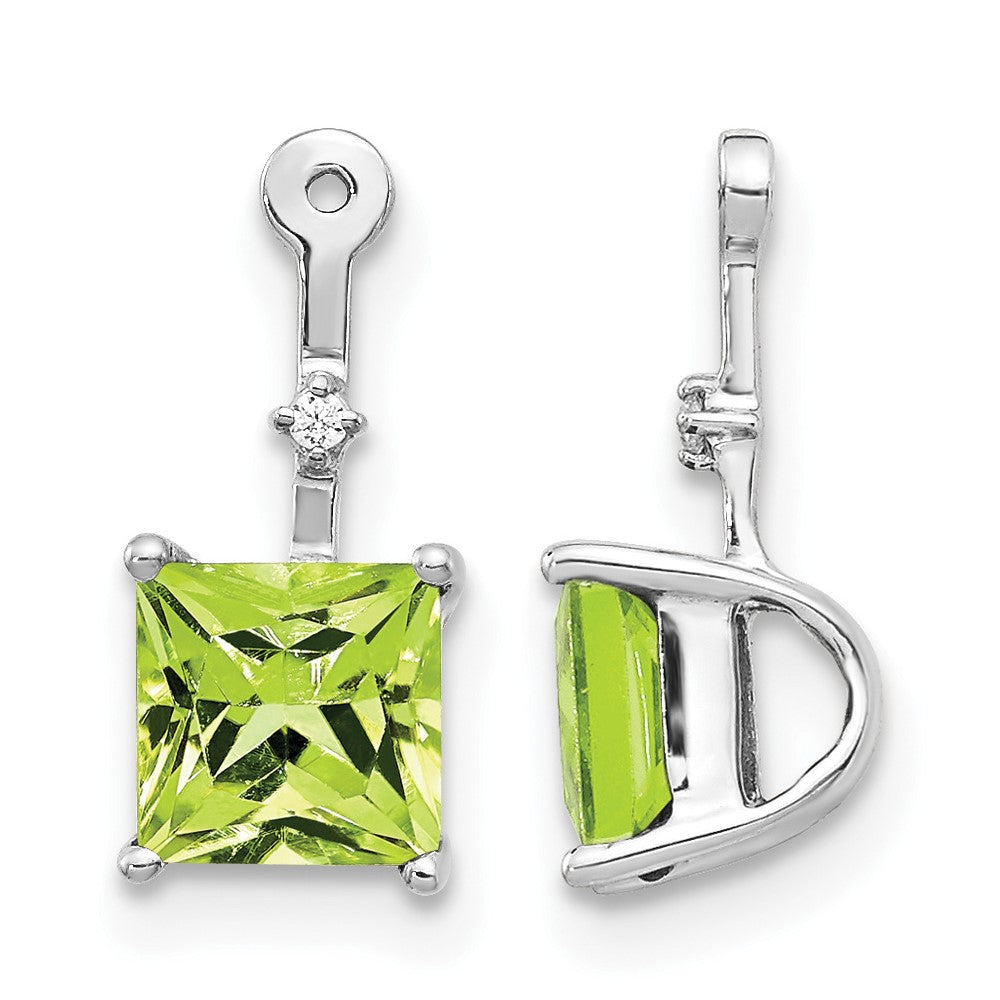 14k White Gold Diamond and 5mm Square Peridot Earring Jackets, 0.012 ct, 13 x 6 mm